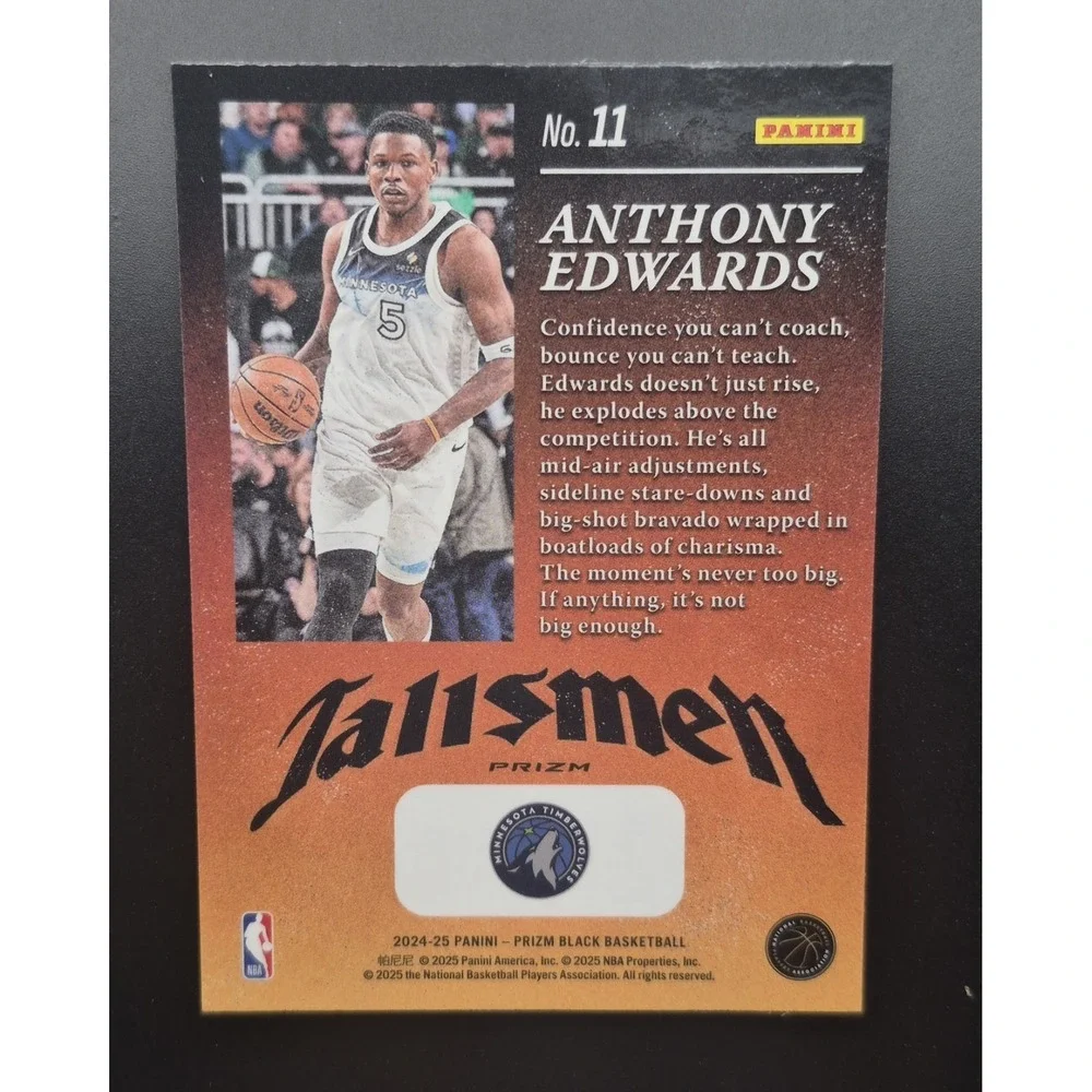 2024 Panini Prizm Black Anthony Edwards #11 Talismen Silver Prizm Timberwolves